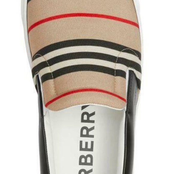 Burberry Black Leather & Icon Stripe/Check AMF Thompson Icon Men's Sneakers - Picture 4 of 7